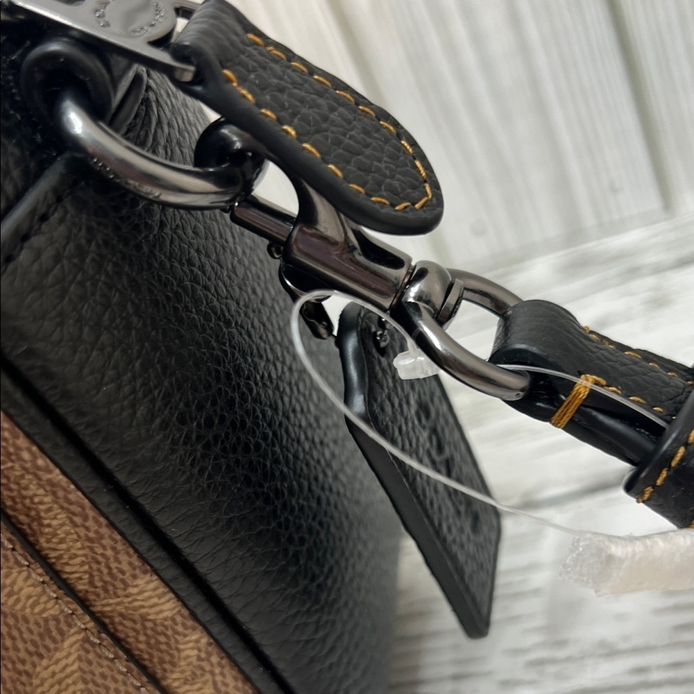 Coach Signature Canvas Brown Black Leather Trim Crossbody Bag - Picture 14 of 14